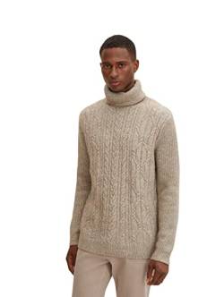 TOM TAILOR Herren 1033651 Rollkragenpullover mit Zopfmuster, 28596 - Soft Beige Melange, XL von TOM TAILOR