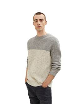 TOM TAILOR Herren 1033658 Strickpullover mit Colorblock, 30663 - Grey Melange Color Block Nep, S von TOM TAILOR