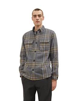 TOM TAILOR Herren 1033712 Overshirt Jacke aus Flannel, 30755 - Grey Melange Beige Big Check, L von TOM TAILOR