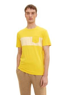 TOM TAILOR Herren 1034401 T-Shirt mit Blockstreifen & Brusttasche, 30028 - Pleasant Yellow, M von TOM TAILOR