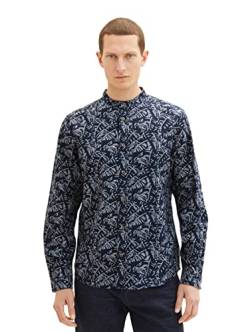 TOM TAILOR Herren 1034903 Hemd, 31279 - Navy Tonal Big Leaf Design, XL von TOM TAILOR