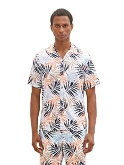 TOM TAILOR Herren 1036232 Sommer-Hemd mit Muster, 31837-Orange Colorful Leaf Design, L von TOM TAILOR