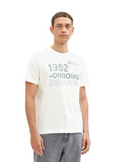 TOM TAILOR Herren 1036364 T-Shirt mit Print, 10332-Off White, M von TOM TAILOR