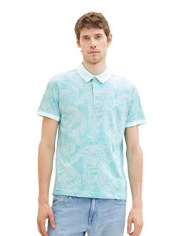 TOM TAILOR Herren 1036375 Poloshirt mit Palmen-Muster, 31801-Turquoise Tonal Leaf Design, XL von TOM TAILOR