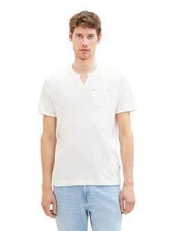 TOM TAILOR Herren 1036405 Serafino T-Shirt mit Brusttasche, 10332-Off White, S von TOM TAILOR
