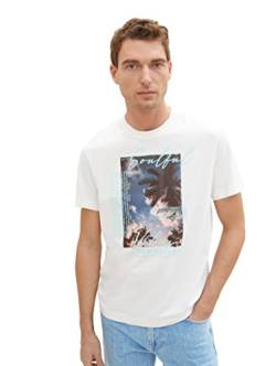 TOM TAILOR Herren 1036415 T-Shirt mit Sommer-Print, 10332-Off White, XL von TOM TAILOR