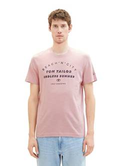 TOM TAILOR Herren 1036418 Basic T-Shirt mit Print, 32035-Pink Streaky Melange, L von TOM TAILOR