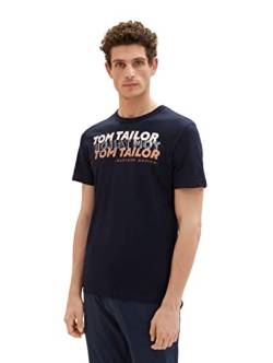 TOM TAILOR Herren 1036426 T-Shirt mit Print, 10668-Sky Captain Blue, M von TOM TAILOR