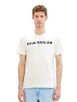 TOM TAILOR Herren 1037277 T-Shirt mit Logo-Print, 10332-Off White, XXL von TOM TAILOR