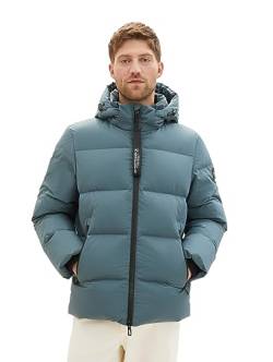 TOM TAILOR Herren 1037350 Recycled Down Puffer-Jacke mit Abnehmbarer Kapuze, 32506-dusty Dark Teal, M von TOM TAILOR