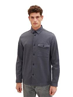 TOM TAILOR Herren 1037439 Dobby Overshirt Hemd mit hohem Stretch, 32375-black Zig zag Structure, L von TOM TAILOR