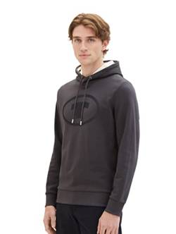 TOM TAILOR Herren 1037799 Hoodie Sweatshirt mit Logo-Print aus Baumwolle, 10899-Tarmac Grey, L von TOM TAILOR