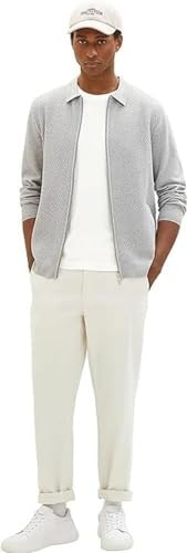 TOM TAILOR Herren 1038196 Strickjacke mit Reißverschluss im College-Stil, 12035-Grey Heather Melange, M von TOM TAILOR