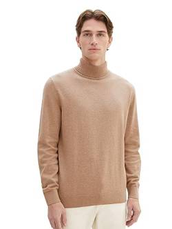 TOM TAILOR Herren 1038202 Basic Rollkragen-Pullover aus Baumwolle, 31089-hazel Brown Melange, M von TOM TAILOR