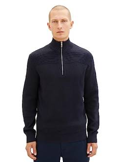 TOM TAILOR Herren 1038315 Strukturierter Strick-Pullover mit Troyer-Kragen, 13160-Knitted Navy Melange, M von TOM TAILOR