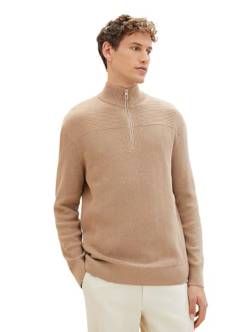 TOM TAILOR Herren 1038315 Strukturierter Strick-Pullover mit Troyer-Kragen, 31089-hazel Brown Melange, M von TOM TAILOR