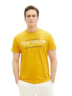 TOM TAILOR Herren 1038663 T-Shirt mit Logo-Print, 32096-Symphonic Sun Yellow, S von TOM TAILOR