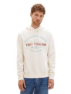 TOM TAILOR Herren 1038744 Basic Hoodie Sweatshirt mit Logo-Print, 10338-Soft Light Beige, M von TOM TAILOR