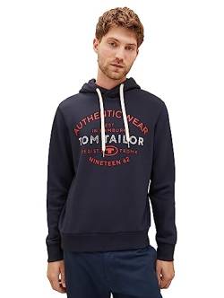 TOM TAILOR Herren 1038744 Basic Hoodie Sweatshirt mit Logo-Print, 10668-sky Captain Blue, M von TOM TAILOR