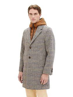 TOM TAILOR Herren 2-in-1 Karo Wollmantel mit abnehmbarer Innenjacke, beige brown wool check, M von TOM TAILOR