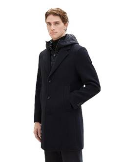 TOM TAILOR Herren 2-in-1 Karo Wollmantel mit abnehmbarer Innenjacke, navy blue structure, L von TOM TAILOR