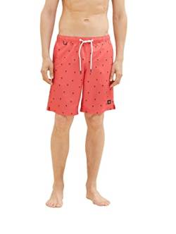 TOM TAILOR Herren Badeshorts mit Muster 1035051, 31479 - soft berry red palm design, XL von TOM TAILOR