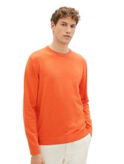 TOM TAILOR Herren Basic Crewneck Pullover aus Baumwolle, 16350 - Bright Summer Orange Melange, XXXL von TOM TAILOR