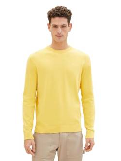 TOM TAILOR Herren Basic Crewneck Pullover aus Baumwolle, 34663 - Sunny Yellow, L von TOM TAILOR