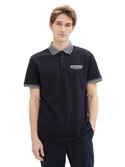 TOM TAILOR Herren Basic Piqué Poloshirt mit Logo-Print , sky captain blue, XL von TOM TAILOR