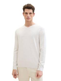 TOM TAILOR Herren Basic Pullover mit V-Ausschnitt aus Baumwolle, 13174 - Soft Vanilla Melange, L von TOM TAILOR