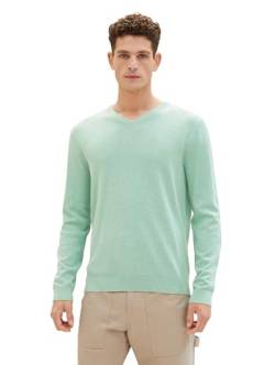 TOM TAILOR Herren Basic Pullover mit V-Ausschnitt aus Baumwolle, 26128 - Soft Jade Melange, L von TOM TAILOR