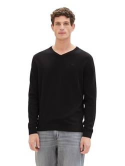 TOM TAILOR Herren Basic Pullover mit V-Ausschnitt aus Baumwolle, 29999 - Black, M von TOM TAILOR