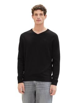 TOM TAILOR Herren Basic Pullover mit V-Ausschnitt aus Baumwolle, 29999 - Black, XL von TOM TAILOR