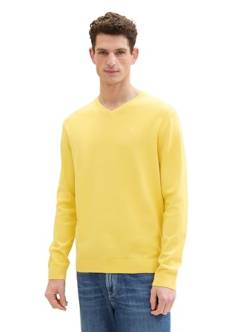 TOM TAILOR Herren Basic Pullover mit V-Ausschnitt aus Baumwolle, 34663 - Sunny Yellow, L von TOM TAILOR