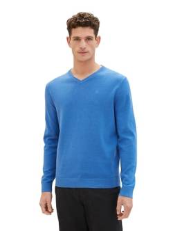 TOM TAILOR Herren Basic Pullover mit V-Ausschnitt aus Baumwolle, 34761 - Sure Blue Melange, L von TOM TAILOR