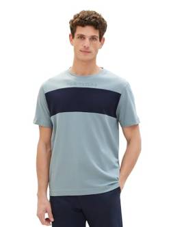 TOM TAILOR Herren Basic T-Shirt mit Logo-Print, 27475 - Grey Mint, M von TOM TAILOR