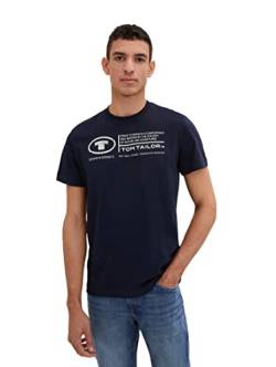 TOM TAILOR Herren Basic T-Shirt mit Print aus Baumwolle, sky captain blue, L von TOM TAILOR