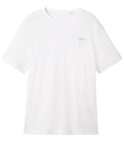 TOM TAILOR Herren Basic T-Shirt mit kleinem Logo-Print, 20000 - White, L von TOM TAILOR