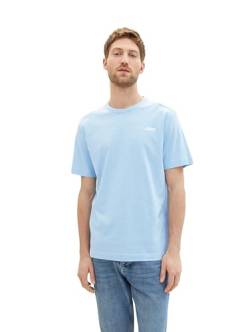 TOM TAILOR Herren Basic T-Shirt mit kleinem Logo-Print, 32245 - Washed Out Middle Blue, M von TOM TAILOR