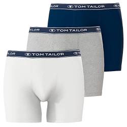 TOM TAILOR Herren Boxershorts, langes Bein | 3er Pack (as3, Alpha, x_l, Regular, Regular, Grau/Weiss/Navy, XL) von TOM TAILOR