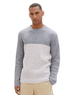 TOM TAILOR Herren Colorblock Pullover, grau melange neps colorblock, S von TOM TAILOR