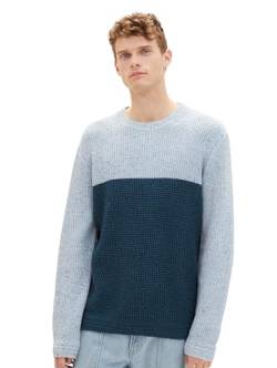 TOM TAILOR Herren Colorblock Pullover, middle blue neps colorblock, L von TOM TAILOR