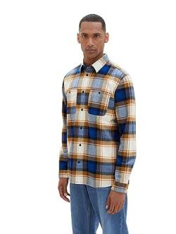 TOM TAILOR Herren Comfort Fit Hemd mit Karo-Muster aus Baumwolle, blue cognac multicolor check, M von TOM TAILOR