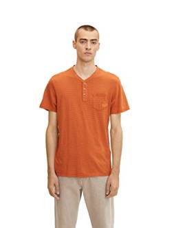 TOM TAILOR Herren Henley T-Shirt mit Brusttasche 1032933, 30391 - Flame Orange Finestripe, L von TOM TAILOR