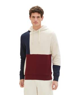 TOM TAILOR Herren Hoodie Sweatshirt mit Colorblocking, Tawny Port Red, L von TOM TAILOR