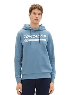 TOM TAILOR Herren Hoodie Sweatshirt mit Logo-Print, spring lake blue, XL von TOM TAILOR