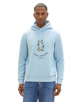 TOM TAILOR Herren Hoodie Sweatshirt mit Print, washed out middle blue, M von TOM TAILOR