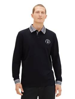 TOM TAILOR Herren Longsleeve Poloshirt aus Stretch Piqué, Black, M von TOM TAILOR