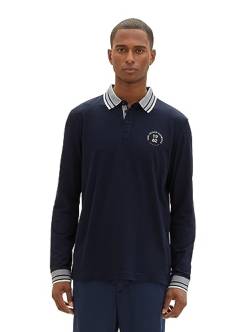 TOM TAILOR Herren Longsleeve Poloshirt aus Stretch Piqué, sky captain blue, M von TOM TAILOR