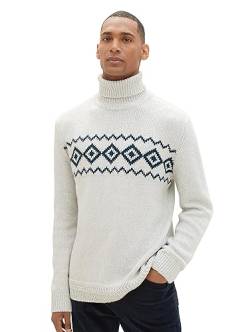 TOM TAILOR Herren Norweger Strickpullover mit Jaquard-Muster, vintage beige twotone neps, M von TOM TAILOR